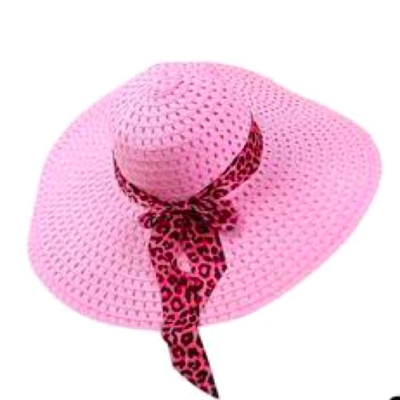 PINK SUN HAT WITH LEOPARD RIBBON - Picture 7 of 7